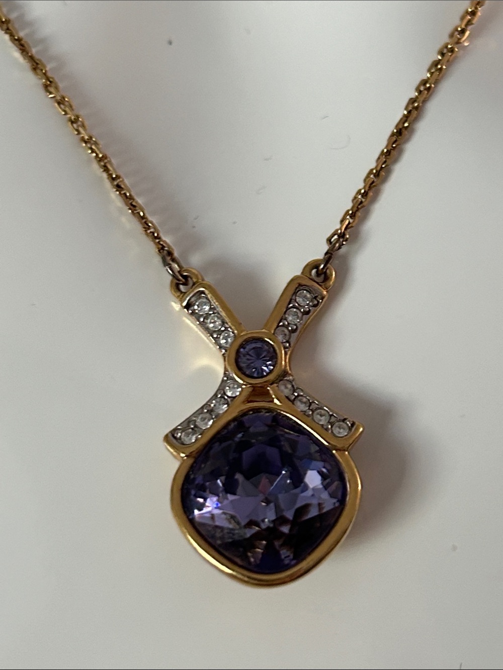 Swarovski Violet Crystal Gold Tone Pendant Necklace Adjustable Gift Box - Picture 11 of 11